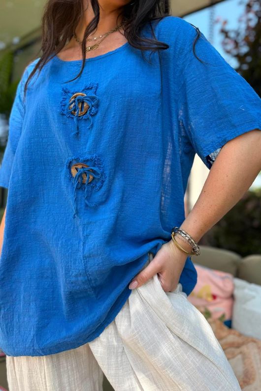 Izi Cheesecloth Button Tee Malibu Blue